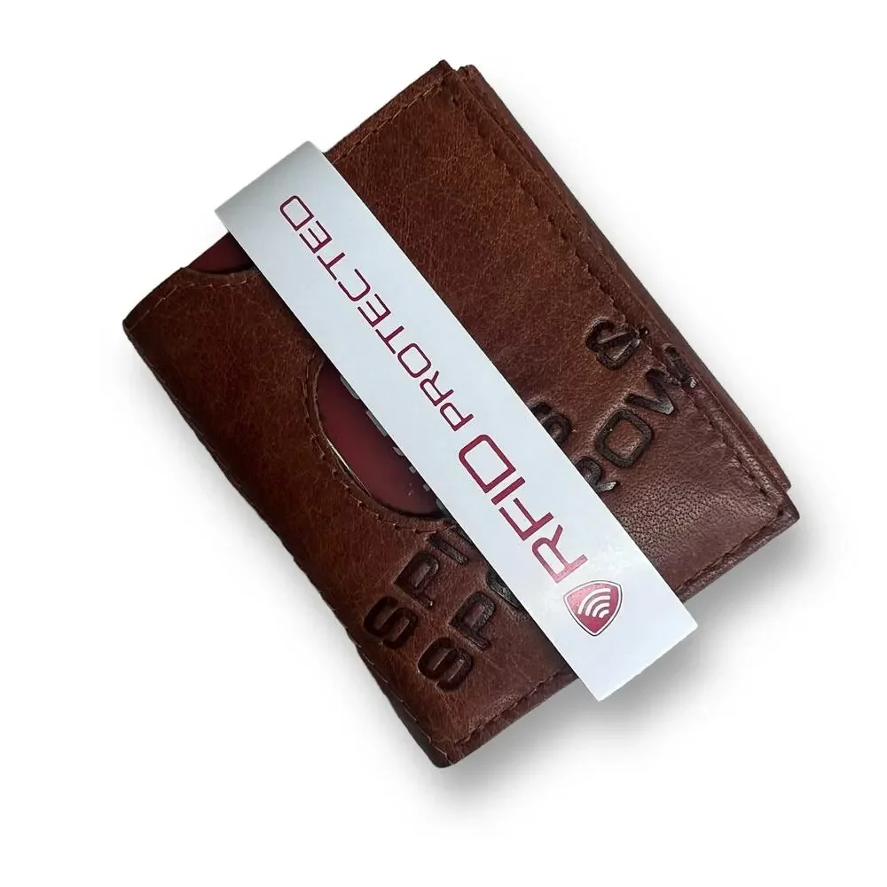 Spikes And Sparrow Austin Brandy Brown Leather Trifold Snap Wallet RFID Protect